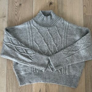 Gray Cable Knit Turtleneck Sweater